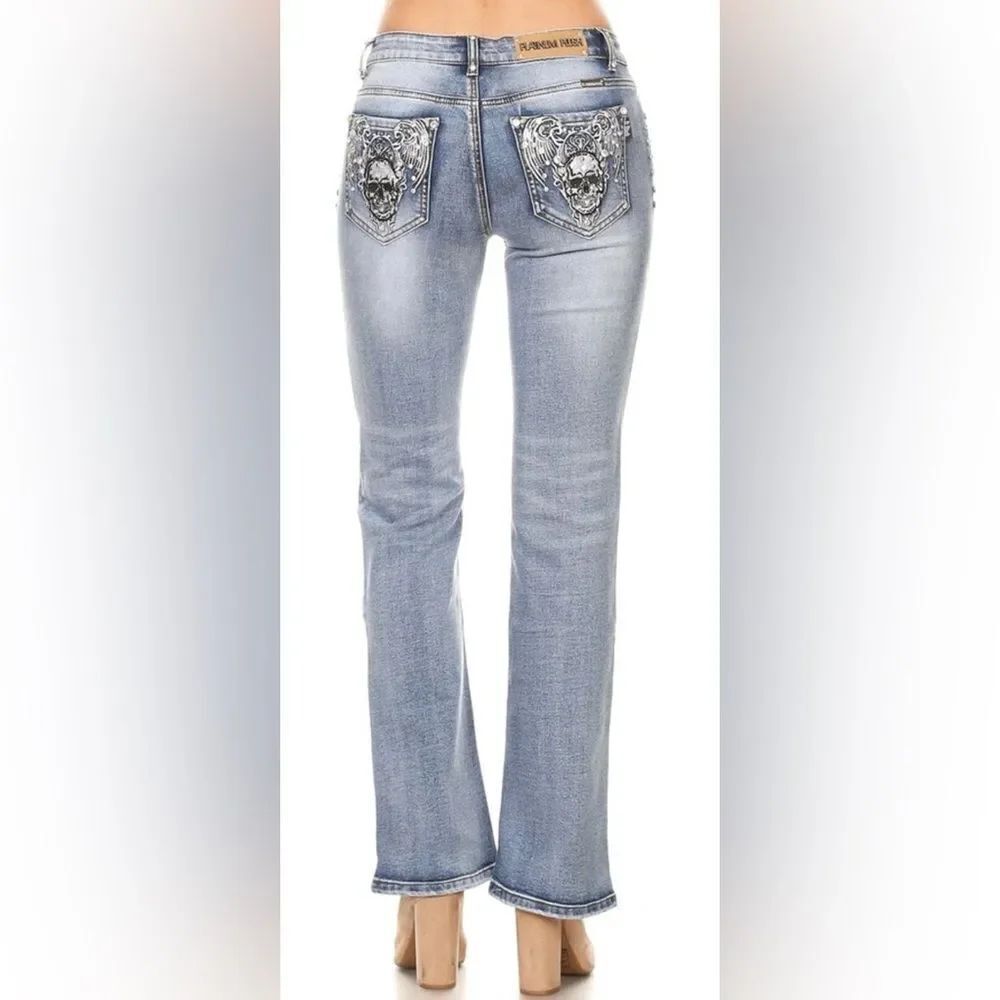 Platinum Plush Skull Wing Jeans
